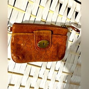 Fossil wallet, brown leather with wrist strap